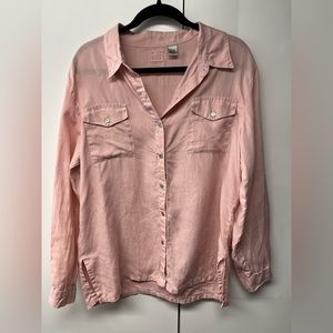 Lino by Chicos 100% Linen Button Down in Light Pink